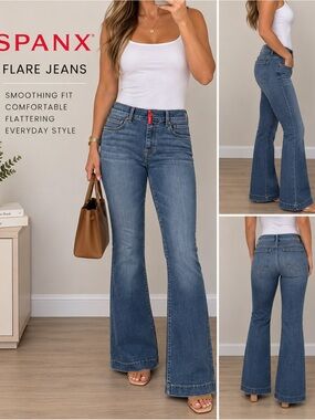 SPANX Women's Blue Flare Jeans with Red Tab Accent